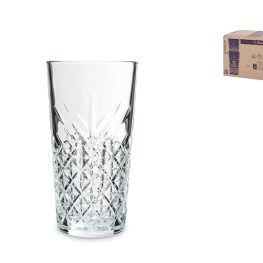 Confezione 6 bicchieri timeless long drink in vetro lavorato trasparente cl 36, impilabili.