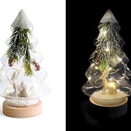 Albero natale in vetro con led su base legno h 21