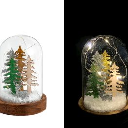 Campana in vetro natale con led su base legno h 14