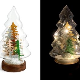 Albero natale in vetro con led su base legno h 21