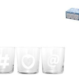 Confezione 6 bicchieri social in vetro decorato cl 36.