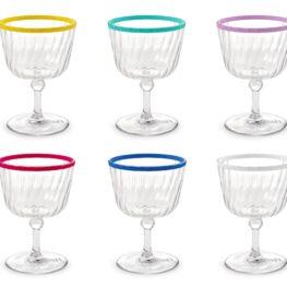 Set 6 calici in acrilico trasparente con ring colorato cl25