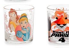 bicchieri in vetro per bambini set 2 Pezzi 25 cl principessa e kung fu panda