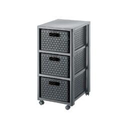 Rotho Country Contenitore Arrotolabile con 3 Cassetti in Rattan, Plastica (PP) senza BPA, colore Grigio (Antracite), 3 x A4/18 L, 37.5 x 32.5 x 71.2 cm