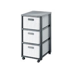 Rotho Country Contenitore Arrotolabile con 3 Cassetti in Rattan, Plastica (PP) senza BPA, colore Bianco, 3 x A4/18 L, 37.5 x 32.5 x 71.2 cm