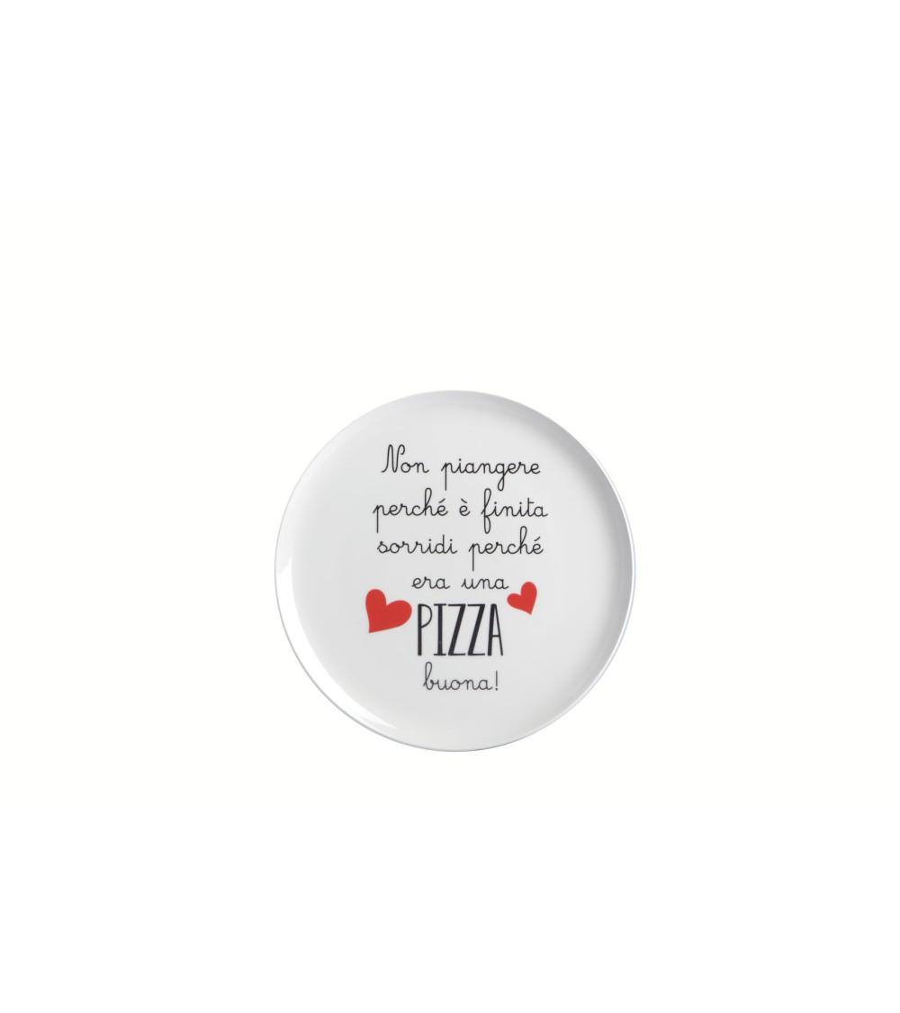 Piatto pizza in ceramica 32 cm con scritta non piangere perchè è finita sorridi perchè era una pizza buona
