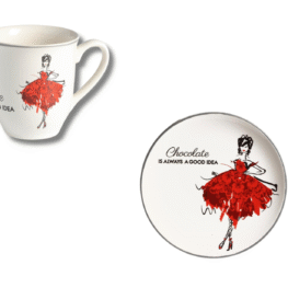 Set Mug e piatto dolce 22 cm ballerina vestito rosso chocolate is always a good idea