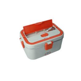 Lunch box termica grigia/rossa con posate e borsa contenitore inox/pp