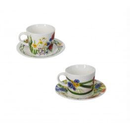Tazzina caffè fiori di campo set 2 pezzi new bone china