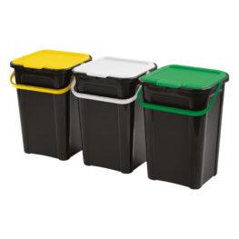 Tontarelli - set 3 pattumiere 44L raccolta differenziata cover line con manico