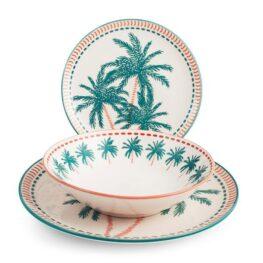 Servizio 18 piatti tavola haiti in stoneware decorato.