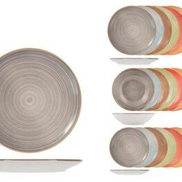 Servizio 18 piatti tavola opera in stoneware colori assortiti