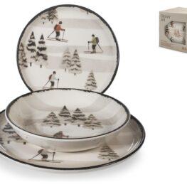 Servizio Tavola 18 pz  Natalizio Retro Skiers